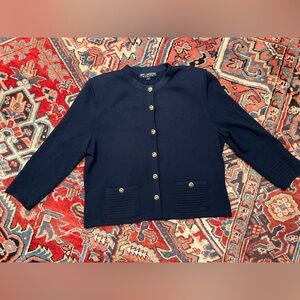 St. John Navy Wool Blend Lady Jacket Cardigan Sweater— Womens 16